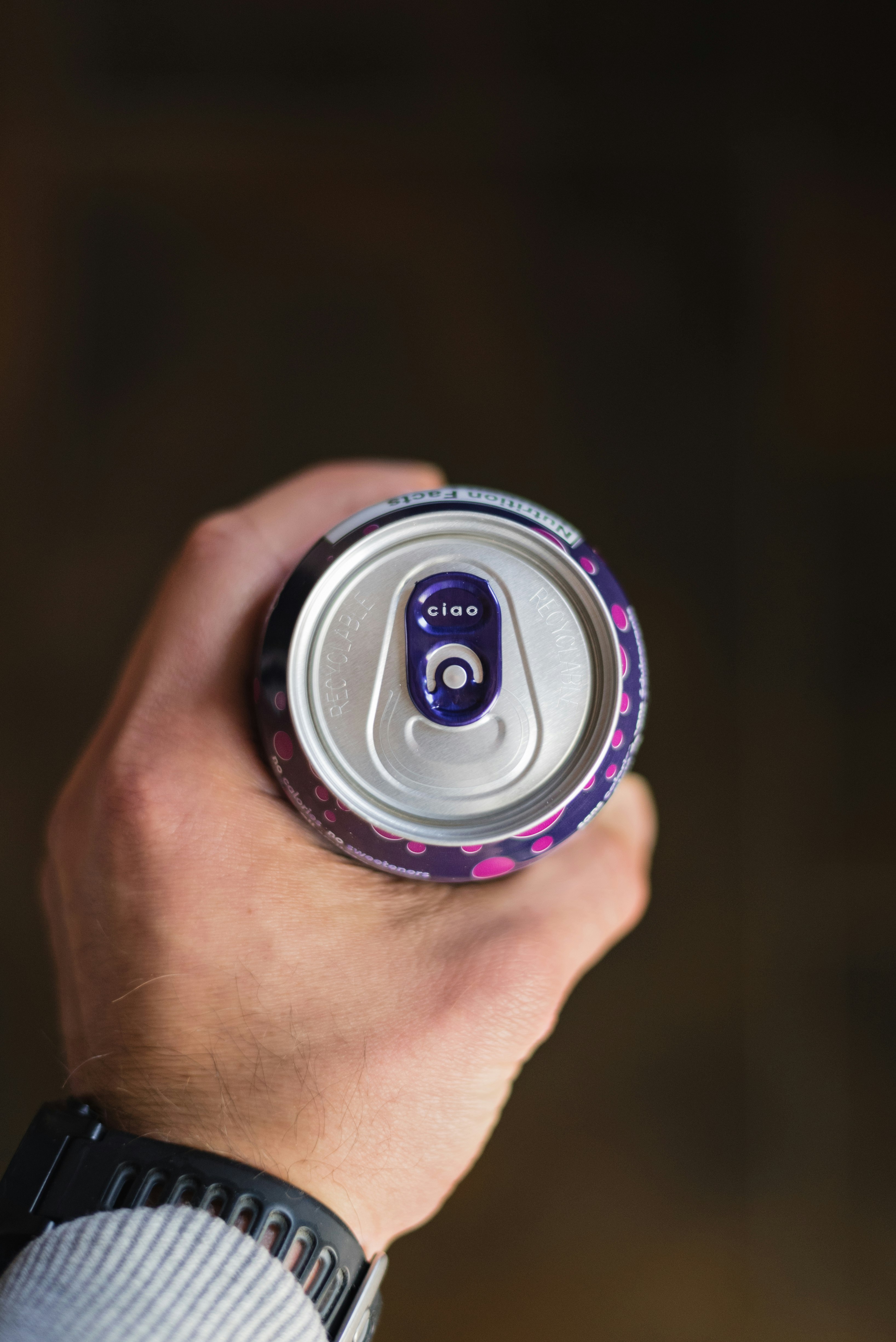 person holding blue and silver round device